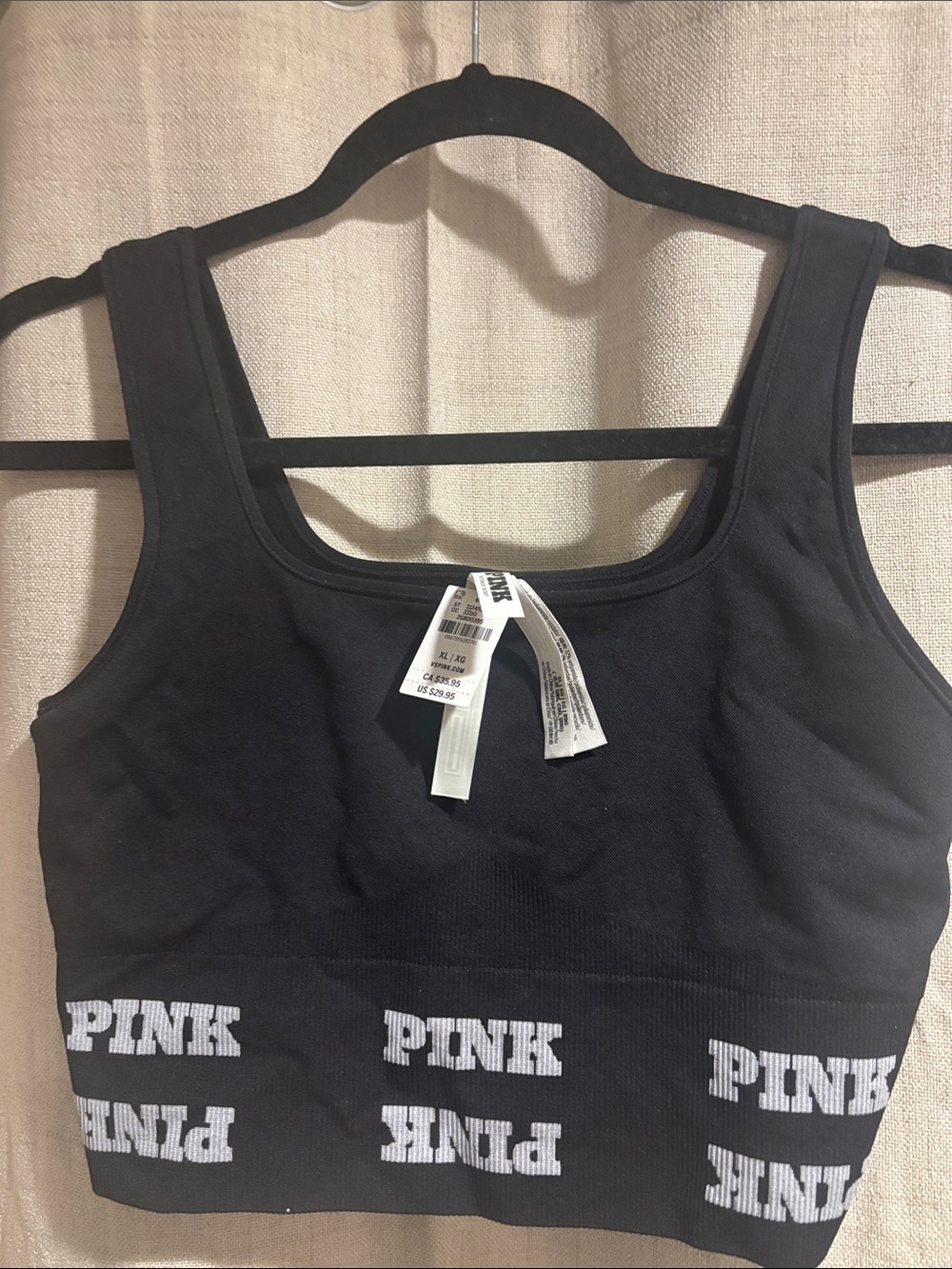 PINK Victoria's Secret Black Seamless Logo Crop Sports Bra
